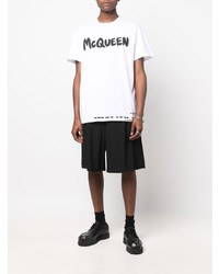 Мужская бело-черная футболка с круглым вырезом с принтом от Alexander McQueen