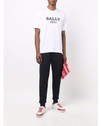 Мужская бело-черная футболка с круглым вырезом с принтом от Bally