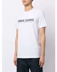 Мужская бело-черная футболка с круглым вырезом с принтом от Armani Exchange