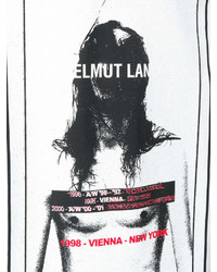 Мужская бело-черная футболка с круглым вырезом с принтом от Helmut Lang