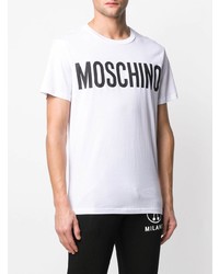 Мужская бело-черная футболка с круглым вырезом с принтом от Moschino