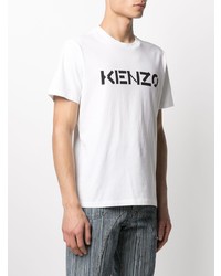 Мужская бело-черная футболка с круглым вырезом с принтом от Kenzo