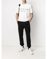 Мужская бело-черная футболка с круглым вырезом с принтом от Buscemi