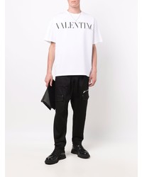 Мужская бело-черная футболка с круглым вырезом с принтом от Valentino