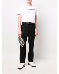 Мужская бело-черная футболка с круглым вырезом с принтом от Dolce & Gabbana