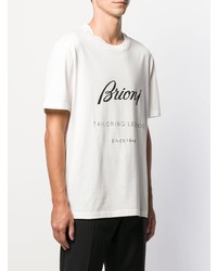 Мужская бело-черная футболка с круглым вырезом с принтом от Brioni