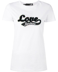 Женская бело-черная футболка с круглым вырезом с принтом от Love Moschino
