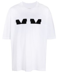 Мужская бело-черная футболка с круглым вырезом с принтом от Maison Margiela