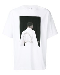Мужская бело-черная футболка с круглым вырезом с принтом от Marcelo Burlon County of Milan