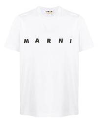 Мужская бело-черная футболка с круглым вырезом с принтом от Marni