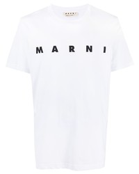 Мужская бело-черная футболка с круглым вырезом с принтом от Marni