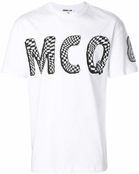 Мужская бело-черная футболка с круглым вырезом с принтом от McQ