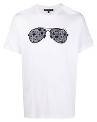 Мужская бело-черная футболка с круглым вырезом с принтом от Michael Kors