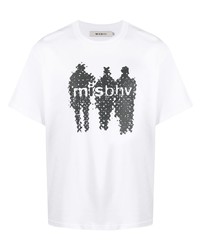 Мужская бело-черная футболка с круглым вырезом с принтом от Misbhv