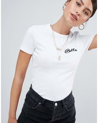 Женская бело-черная футболка с круглым вырезом с принтом от Missguided