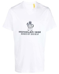 Мужская бело-черная футболка с круглым вырезом с принтом от Moncler Genius