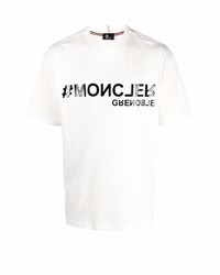 Мужская бело-черная футболка с круглым вырезом с принтом от MONCLER GRENOBLE