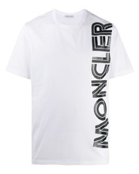 Мужская бело-черная футболка с круглым вырезом с принтом от Moncler