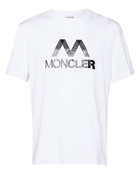 Мужская бело-черная футболка с круглым вырезом с принтом от Moncler