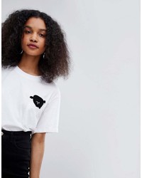Женская бело-черная футболка с круглым вырезом с принтом от Monki