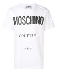 Мужская бело-черная футболка с круглым вырезом с принтом от Moschino