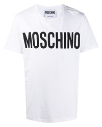 Мужская бело-черная футболка с круглым вырезом с принтом от Moschino