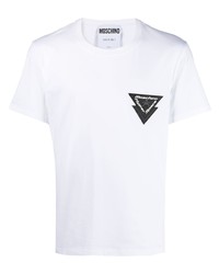 Мужская бело-черная футболка с круглым вырезом с принтом от Moschino