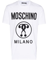 Мужская бело-черная футболка с круглым вырезом с принтом от Moschino