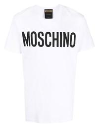 Мужская бело-черная футболка с круглым вырезом с принтом от Moschino