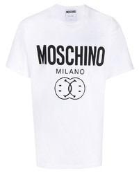 Мужская бело-черная футболка с круглым вырезом с принтом от Moschino