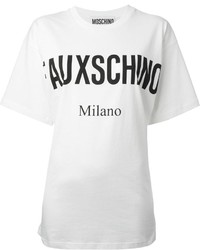 Женская бело-черная футболка с круглым вырезом с принтом от Moschino