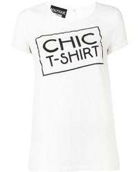 Женская бело-черная футболка с круглым вырезом с принтом от Moschino