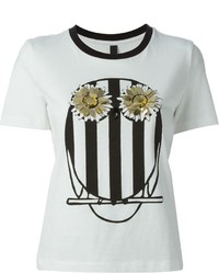 Женская бело-черная футболка с круглым вырезом с принтом от Mother of Pearl