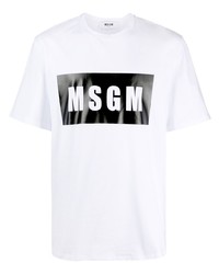 Мужская бело-черная футболка с круглым вырезом с принтом от MSGM