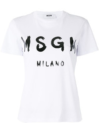 Женская бело-черная футболка с круглым вырезом с принтом от MSGM