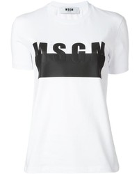 Женская бело-черная футболка с круглым вырезом с принтом от MSGM