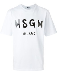 Мужская бело-черная футболка с круглым вырезом с принтом от MSGM