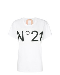 Женская бело-черная футболка с круглым вырезом с принтом от N°21