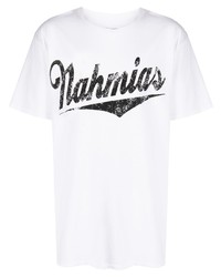 Мужская бело-черная футболка с круглым вырезом с принтом от Nahmias