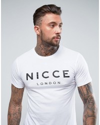 Мужская бело-черная футболка с круглым вырезом с принтом от Nicce London