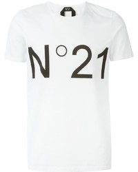 Мужская бело-черная футболка с круглым вырезом с принтом от No.21