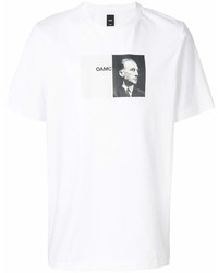 Мужская бело-черная футболка с круглым вырезом с принтом от Oamc