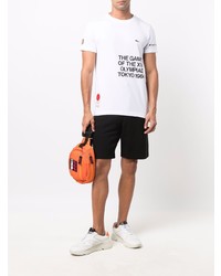 Мужская бело-черная футболка с круглым вырезом с принтом от Lacoste