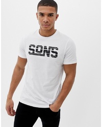 Мужская бело-черная футболка с круглым вырезом с принтом от ONLY & SONS