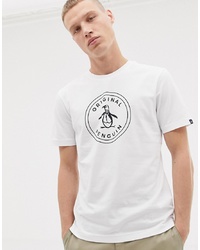 Мужская бело-черная футболка с круглым вырезом с принтом от Original Penguin