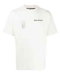 Мужская бело-черная футболка с круглым вырезом с принтом от Palm Angels