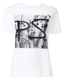 Женская бело-черная футболка с круглым вырезом с принтом от Paul Smith