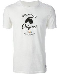 Мужская бело-черная футболка с круглым вырезом с принтом от Paul Smith
