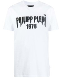 Мужская бело-черная футболка с круглым вырезом с принтом от Philipp Plein