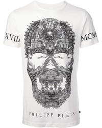 Мужская бело-черная футболка с круглым вырезом с принтом от Philipp Plein